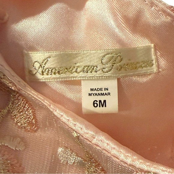 American Princess Baby Girl Dress Set 6M Pink Gold Embroidered Tulle Party Dress - Picture 9 of 10